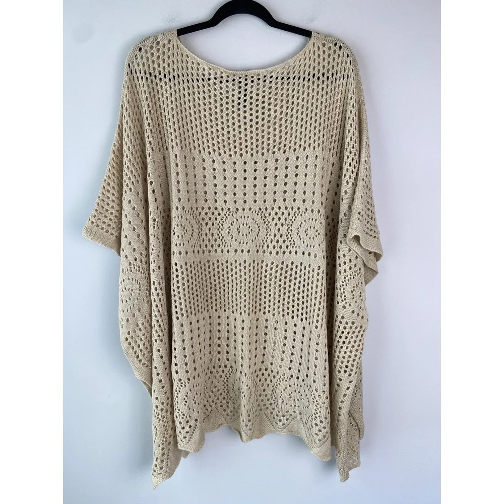 Torrid Crochet Knit Kimono Sweater OS Beige Open Knit Breathable Poncho Beach